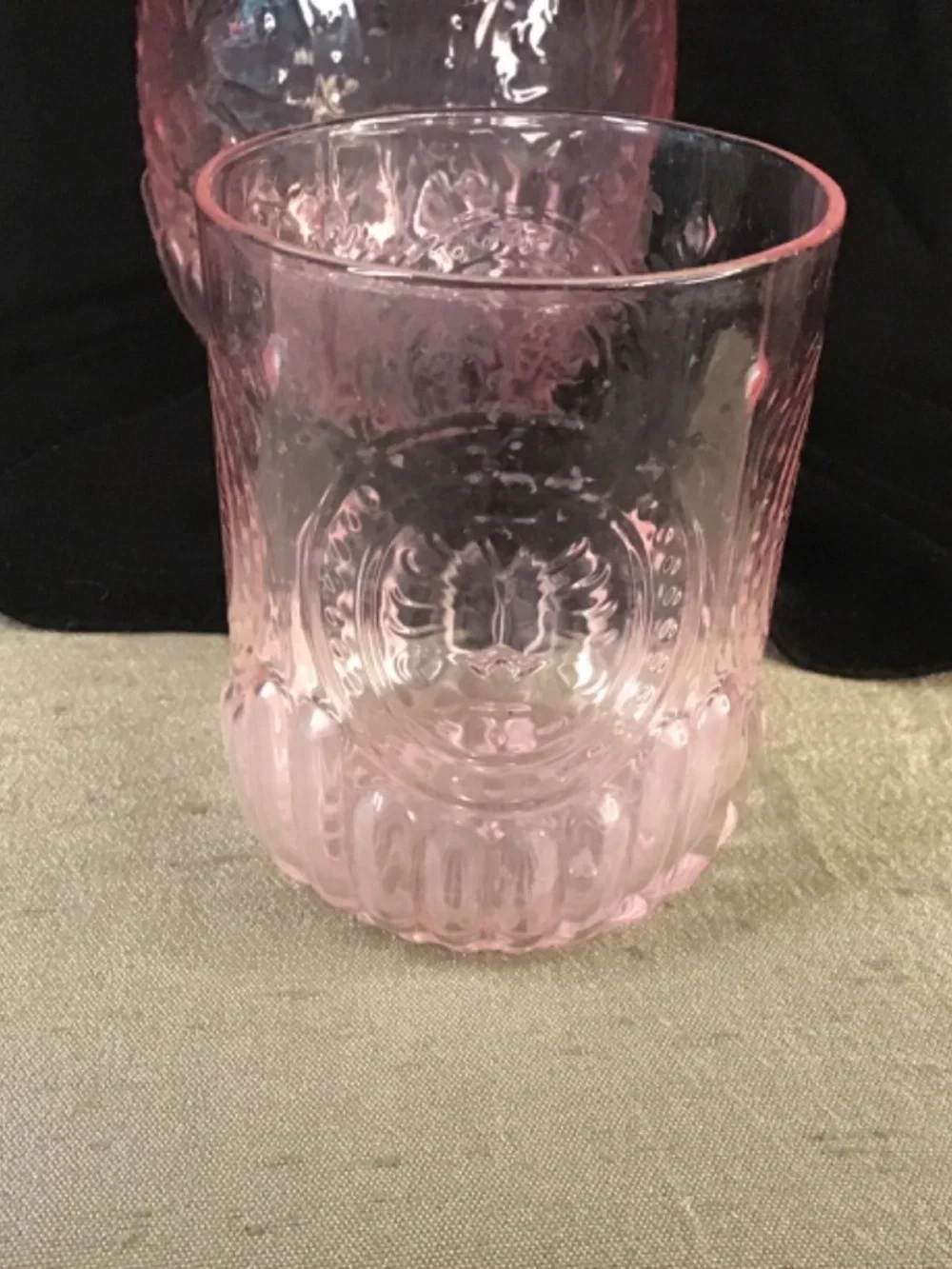 Pink Bedside Water Carefe & Glass Set. Crystal Night Pitcher & Tumbler Bathroom